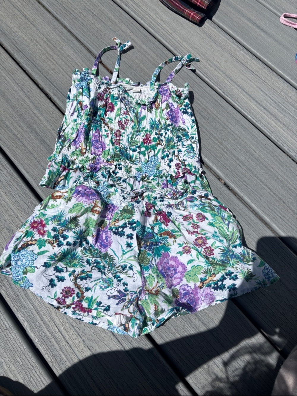 Kids Floral Print Romper - White with Purple & Green by Janie and jack